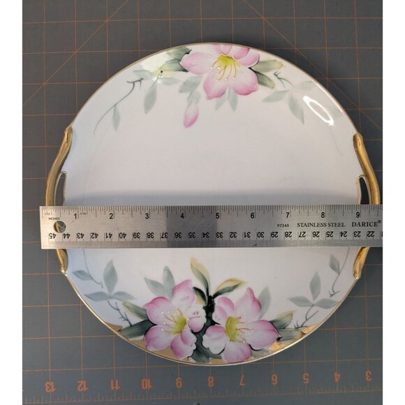 Noritake Hand-Painted Azalea Floral Porcelain Cake Plate open Handles 9.25" - Picture 13 of 15